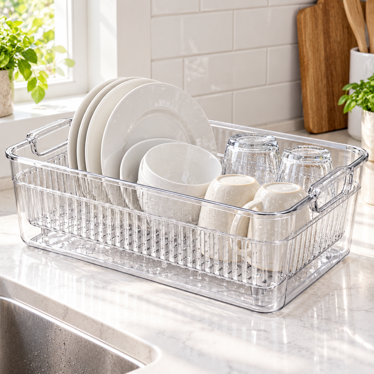 Medium Transparent Double-Layer Dish Draining Basket