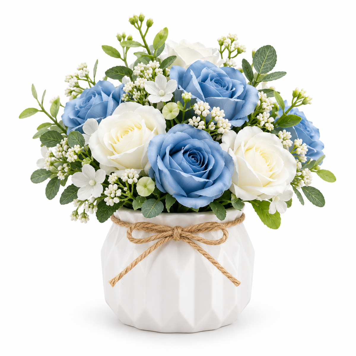 Small White Rose Arrangement - Blue