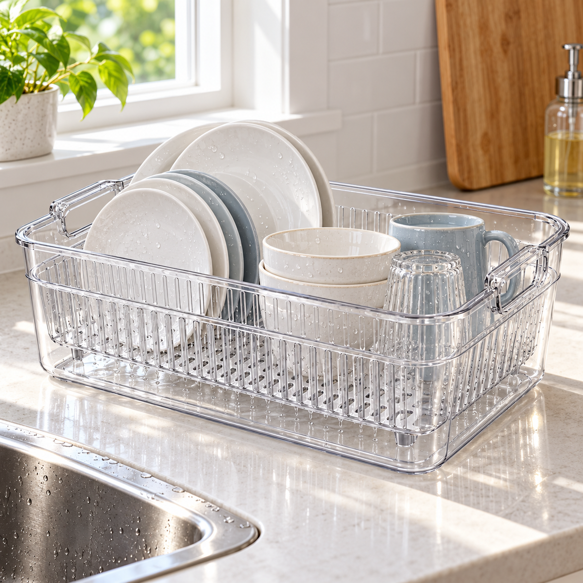 Medium Transparent Double-Layer Dish Draining Basket