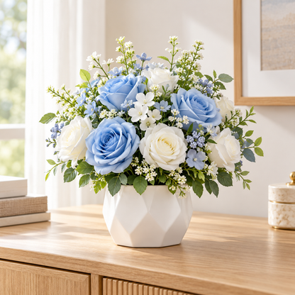 Small White Rose Arrangement - Blue