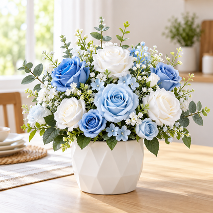 Small White Rose Arrangement - Blue